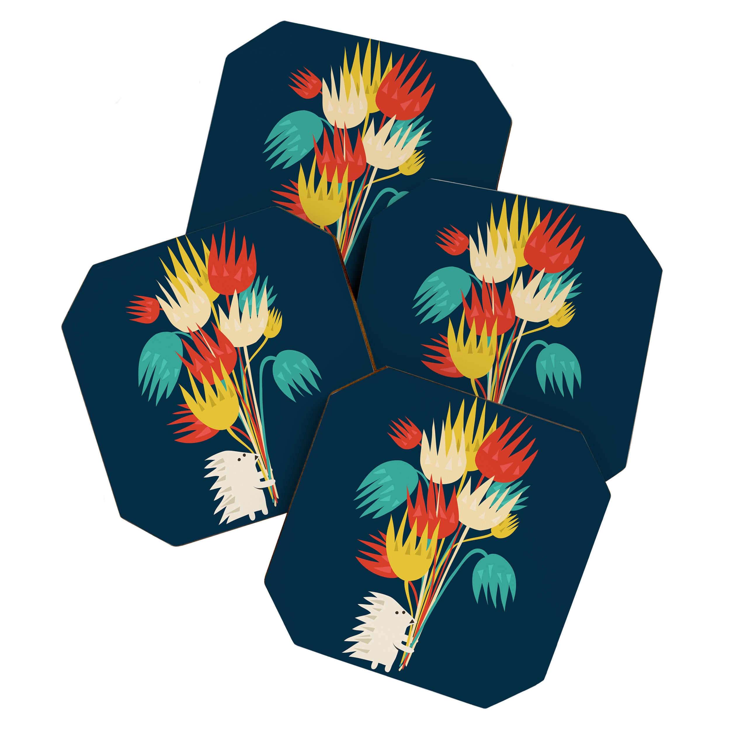 Hedgehog with flowers Coaster Gallery Image 1