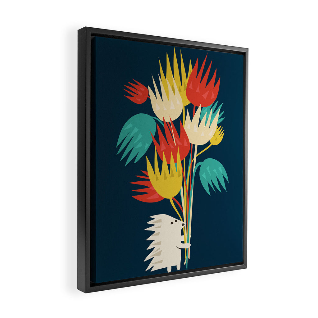 Hedgehog with flowers Framed Canvas Print Gallery Image 2