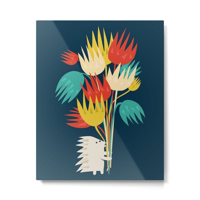 Hedgehog with flowers Metal Print Gallery Image 1