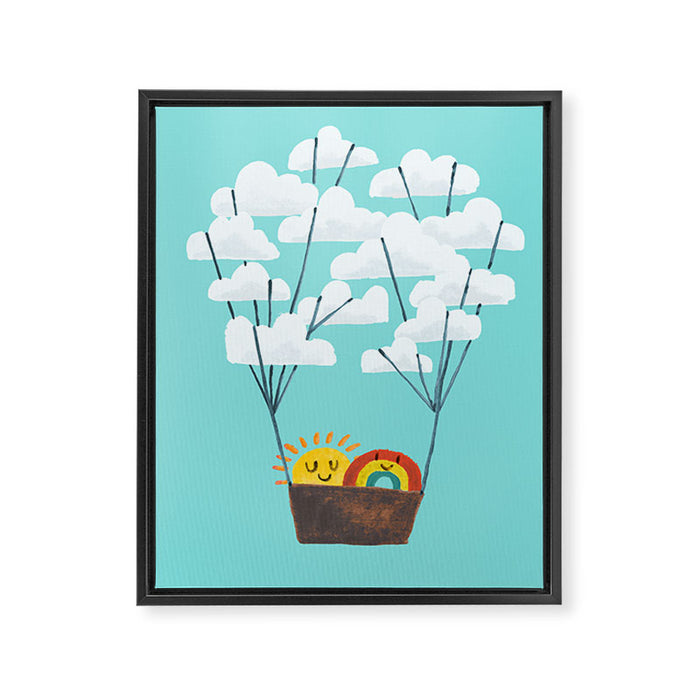 Hot cloud balloon - sun and rainbow Framed Canvas Print Gallery Image 1
