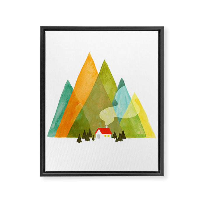 House at the foot of the mountains Framed Canvas Print Gallery Image 1