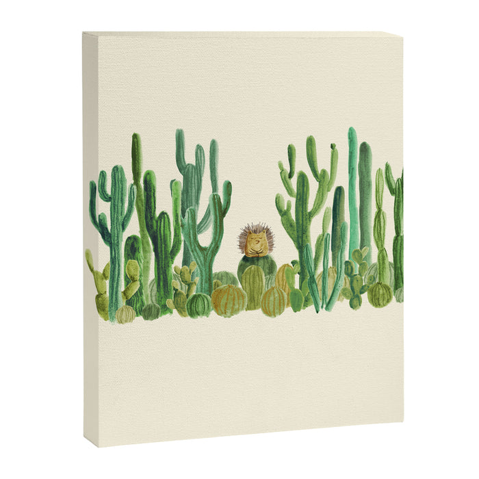 In my happy place - hedgehog meditating in cactus jungle Canvas Print Gallery Image 1