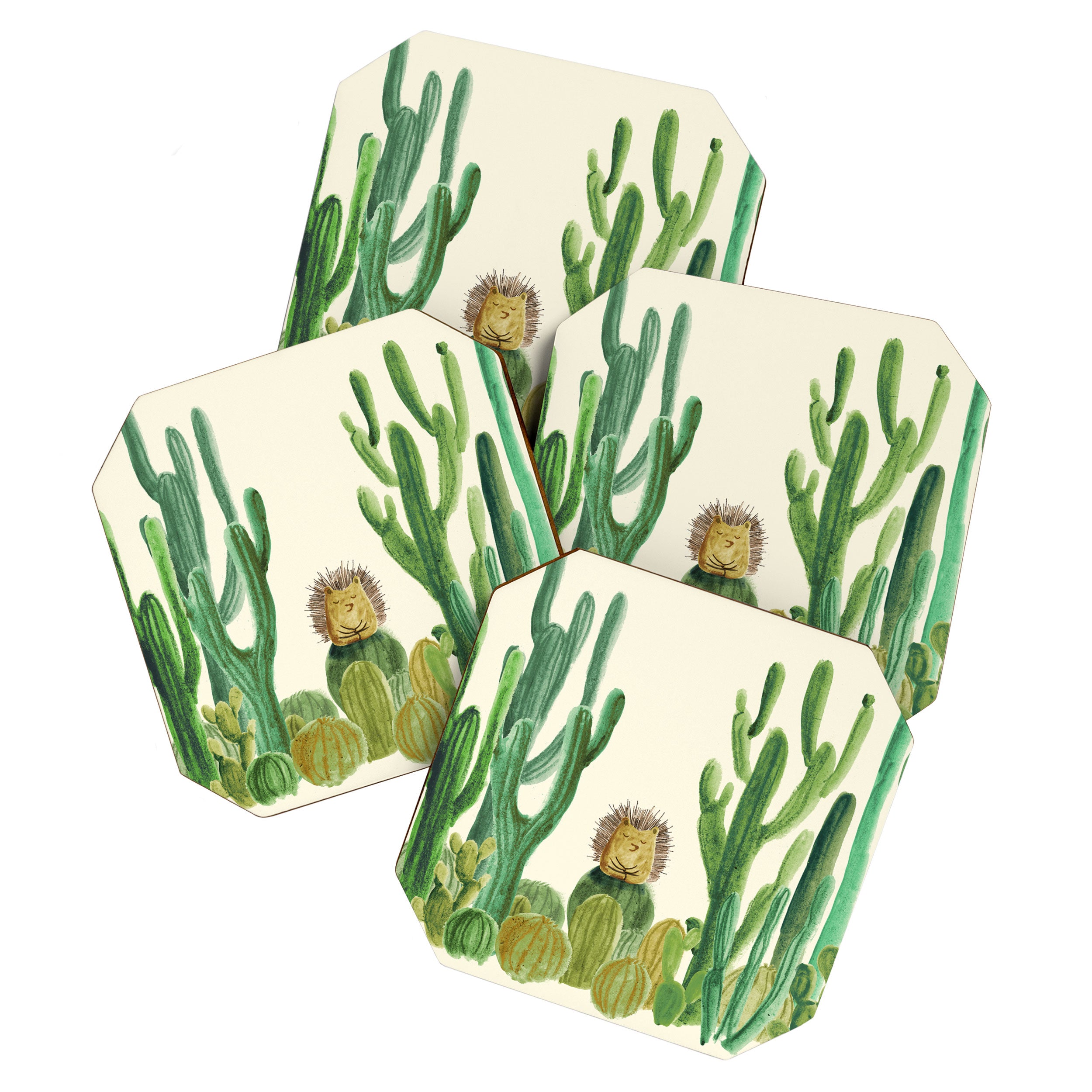 In my happy place - hedgehog meditating in cactus jungle Coaster Gallery Image 1