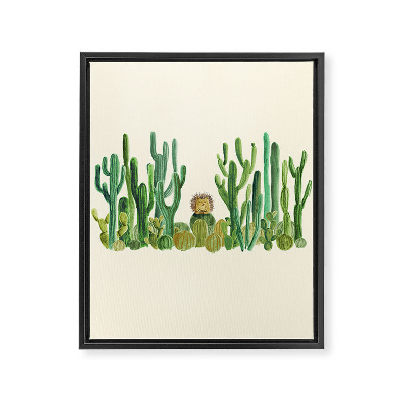 In my happy place - hedgehog meditating in cactus jungle Framed Canvas Print Gallery Image 6