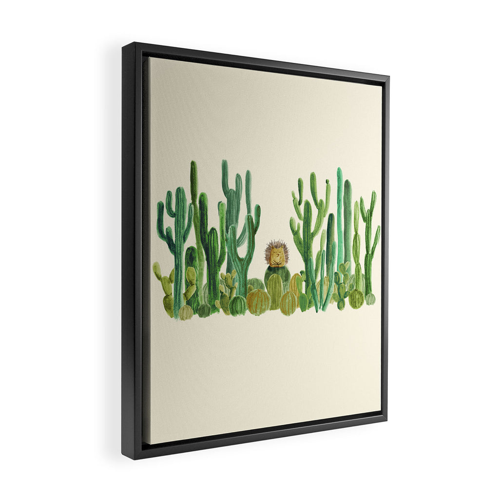 In my happy place - hedgehog meditating in cactus jungle Framed Canvas Print Gallery Image 2