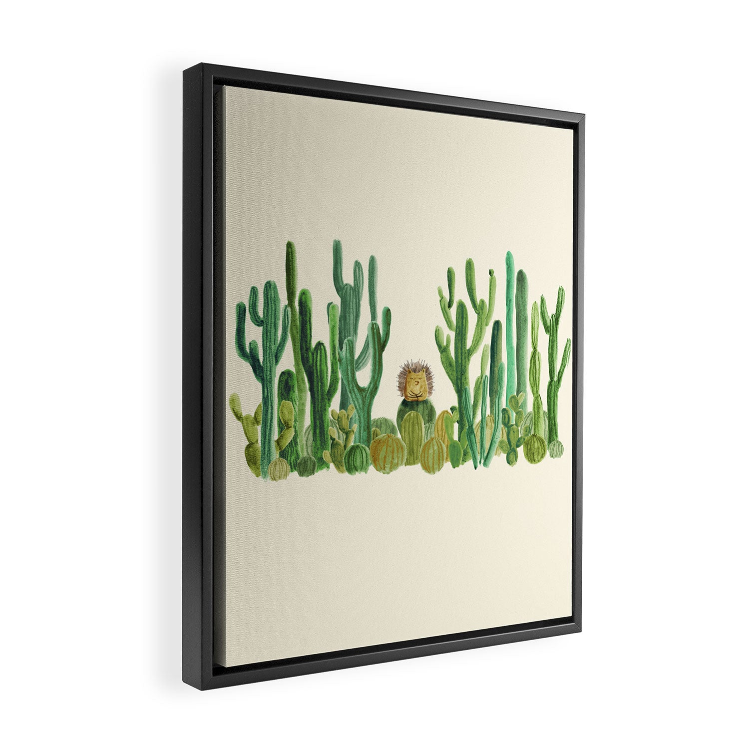 In my happy place - hedgehog meditating in cactus jungle Framed Canvas Print Gallery Image 2