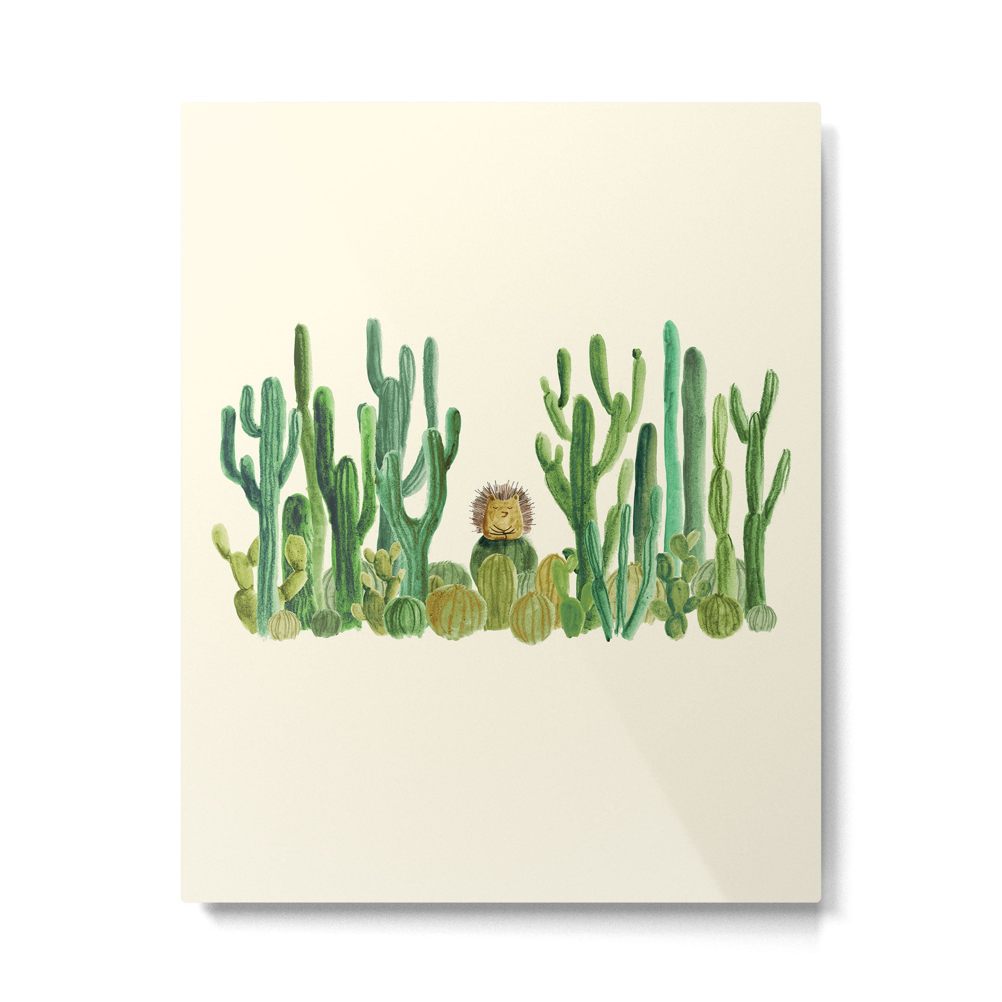 In my happy place - hedgehog meditating in cactus jungle Metal Print Gallery Image 4