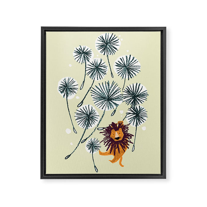 Lion on dandelion Framed Canvas Print Gallery Image 1