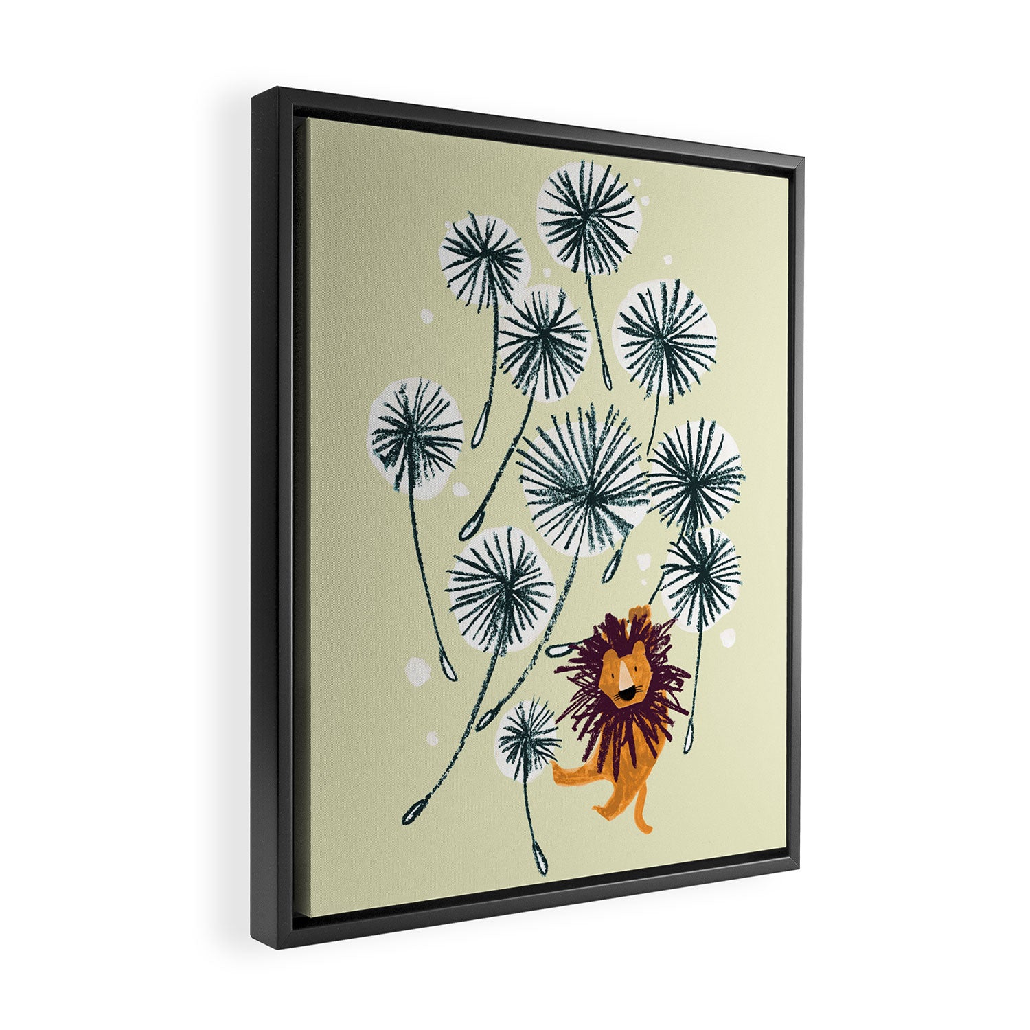 Lion on dandelion Framed Canvas Print Gallery Image 2