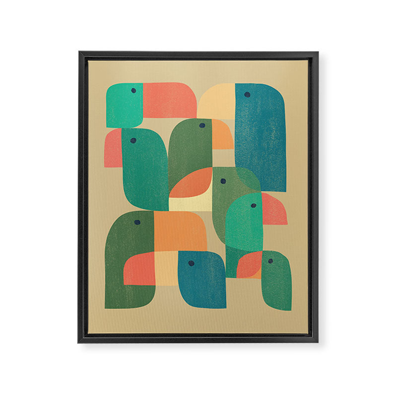Mid-century tropical birds Framed Canvas Print Gallery Image 6