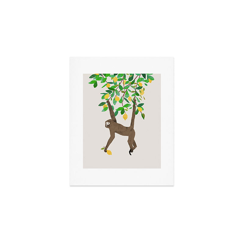 Monkey on lemon tree Art Print Gallery Image 1