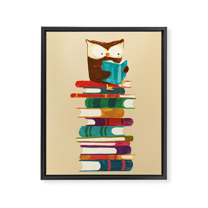 Owl Reading Rainbow Framed Canvas Print Gallery Image 1