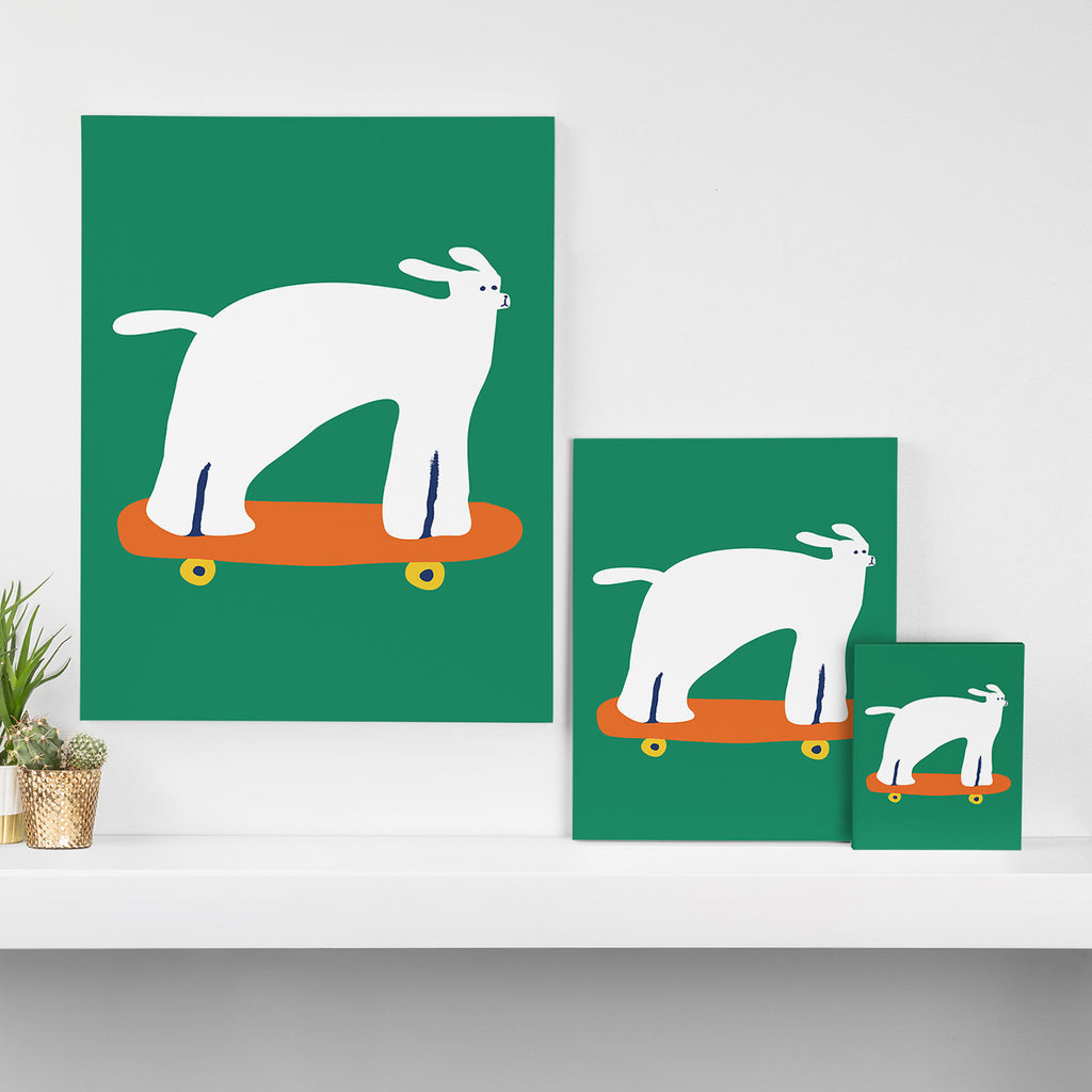 Poodle dog on skateboard Canvas Print Gallery Image 3