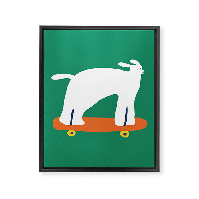 Poodle dog on skateboard Framed Canvas Print Gallery Image 1