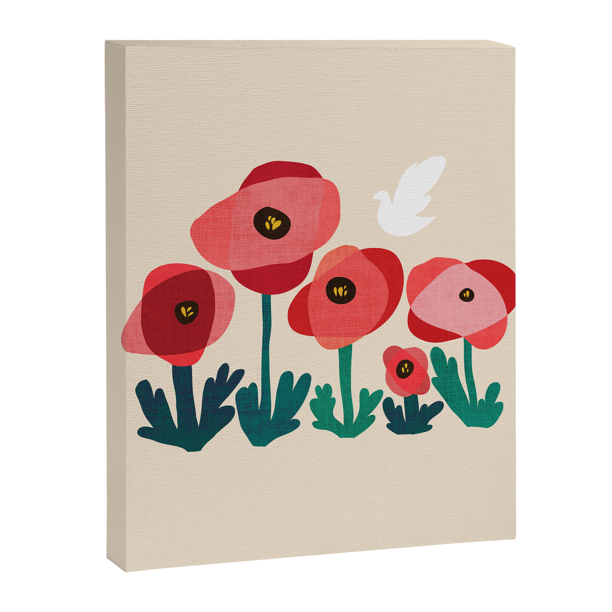 Poppy flowers and bird Canvas Print Gallery Image 6