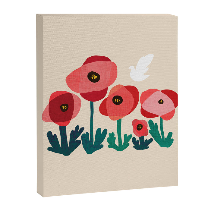 Poppy flowers and bird Canvas Print Gallery Image 1
