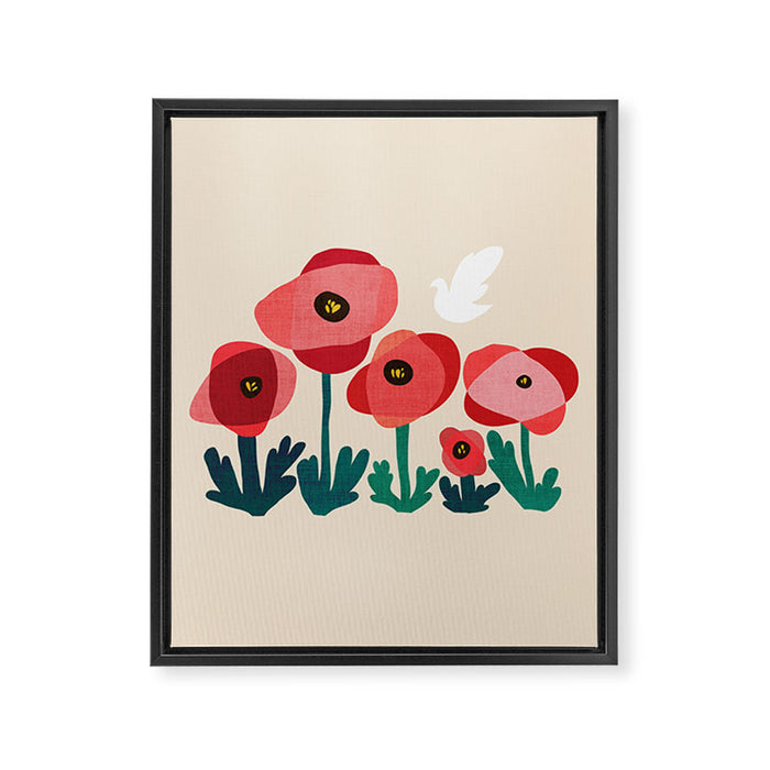 Poppy flowers and bird Framed Canvas Print Gallery Image 1