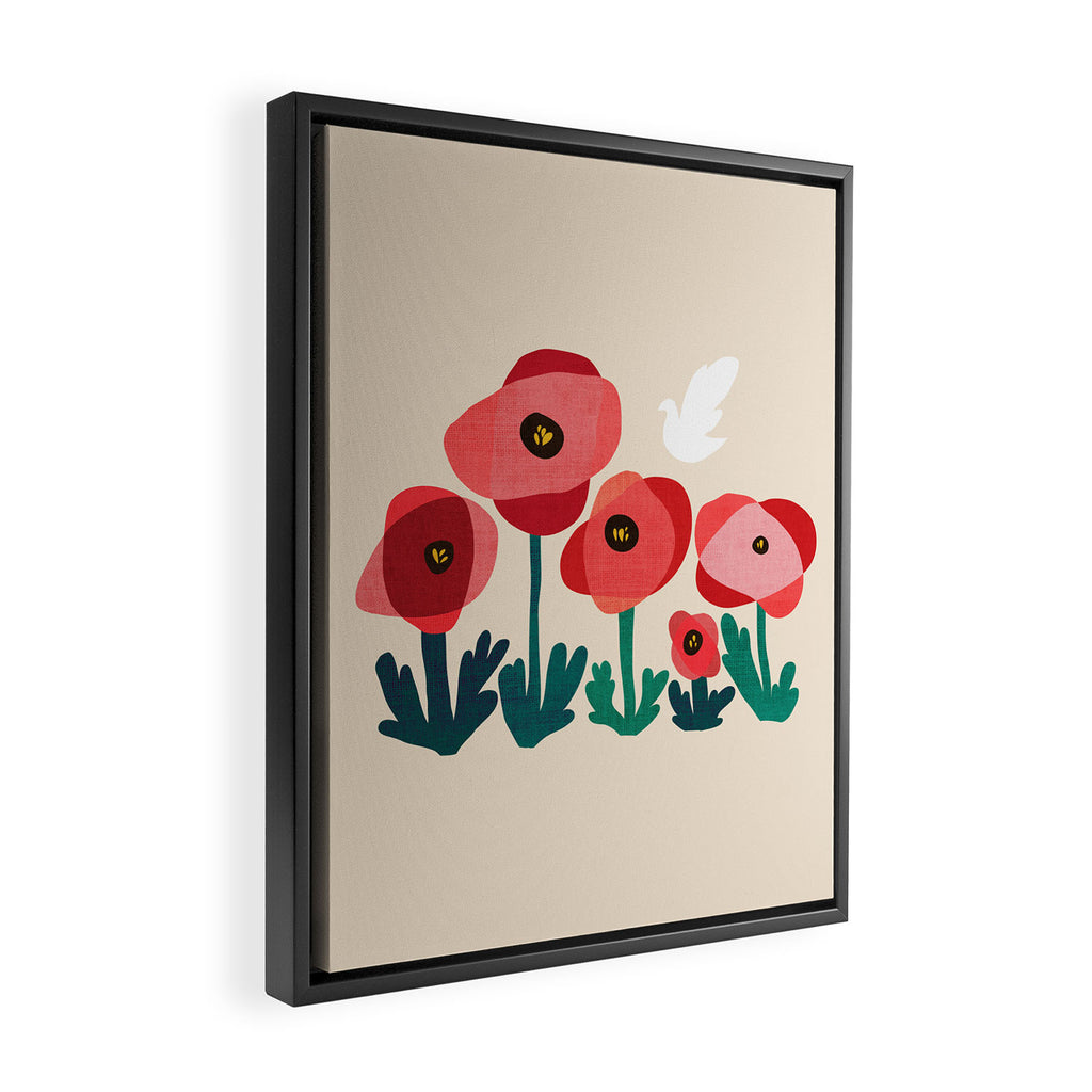Poppy flowers and bird Framed Canvas Print Gallery Image 2