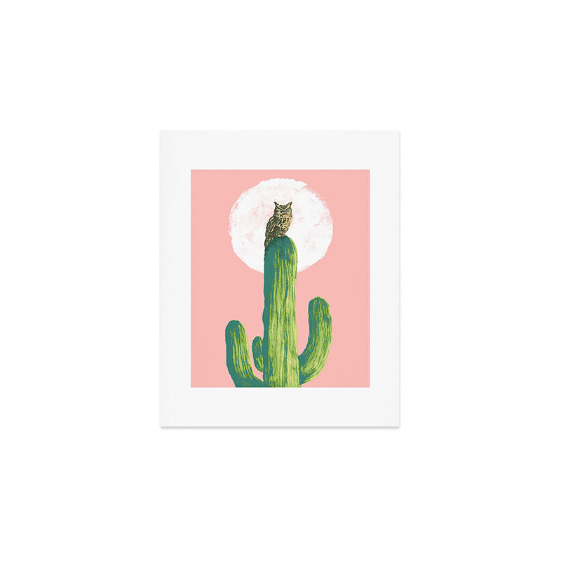Quirky owl on saguaro cactus Art Print Gallery Image 1