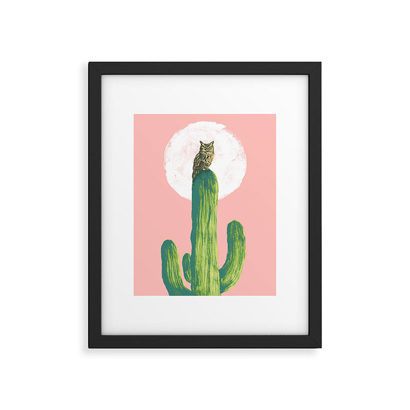 Quirky owl on saguaro cactus Framed Art Print Gallery Image 5