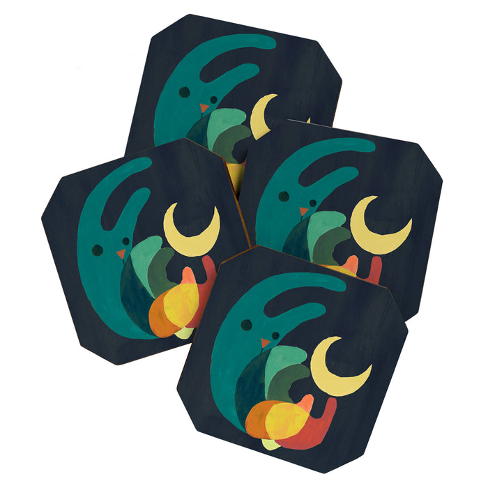 Rabbit and crescent moon Coaster Gallery Image 1