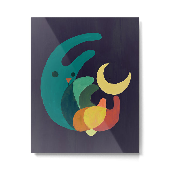 Rabbit and crescent moon Metal Print Gallery Image 1