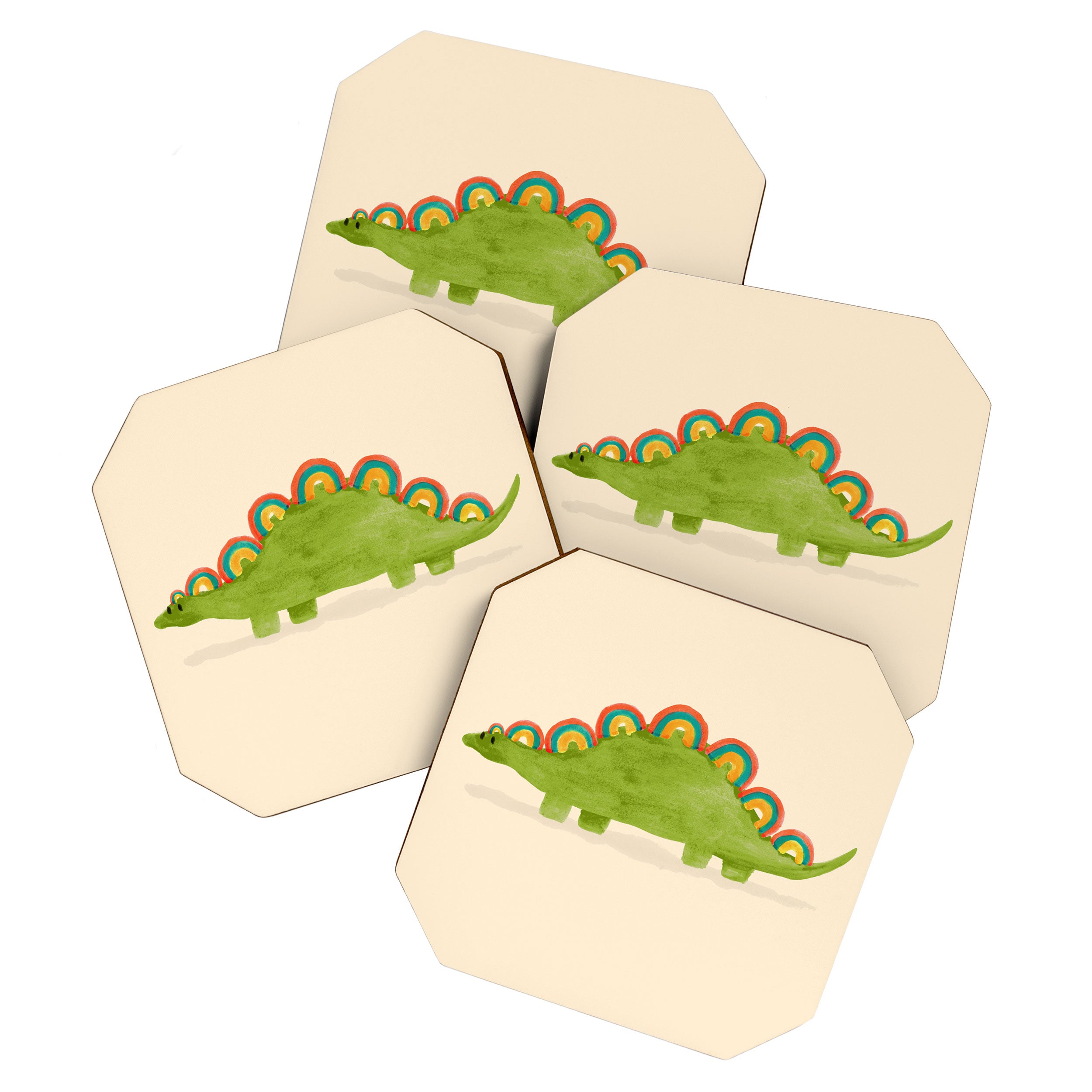Rainbow colored dinosaur (stegosaurus) Coaster Gallery Image 1
