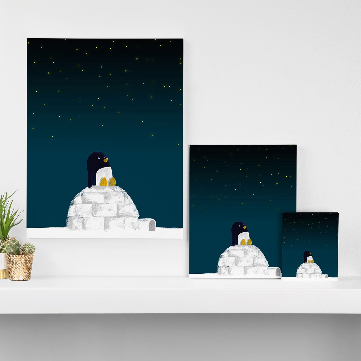 Star gazing - Penguin's dream of flying Canvas Print Gallery Image 3