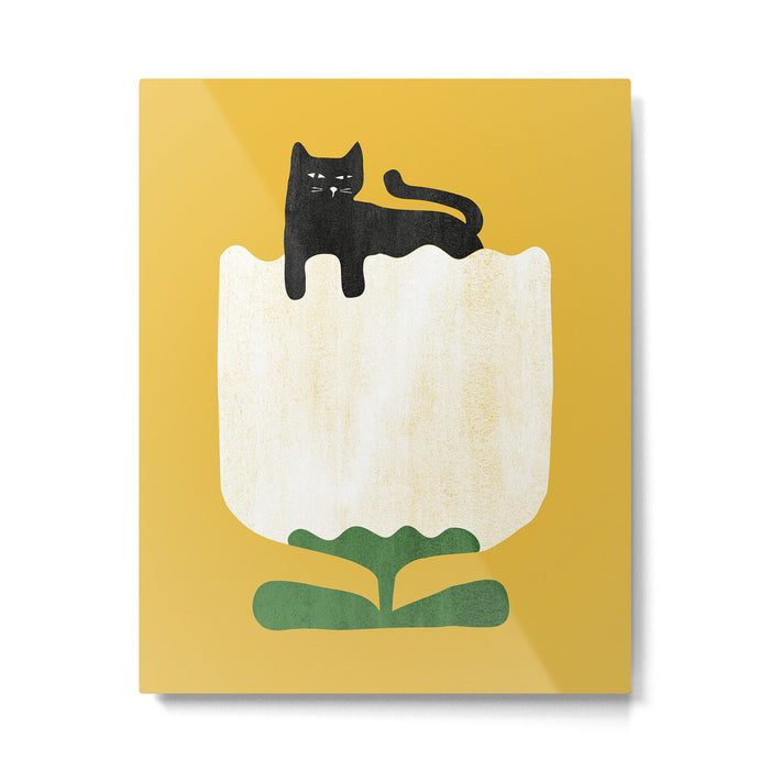 Still life with cat and flower Metal Print Gallery Image 1