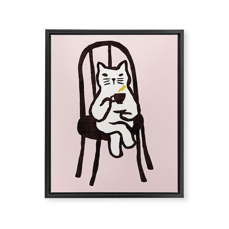 Tea time with cat Framed Canvas Print Gallery Image 6