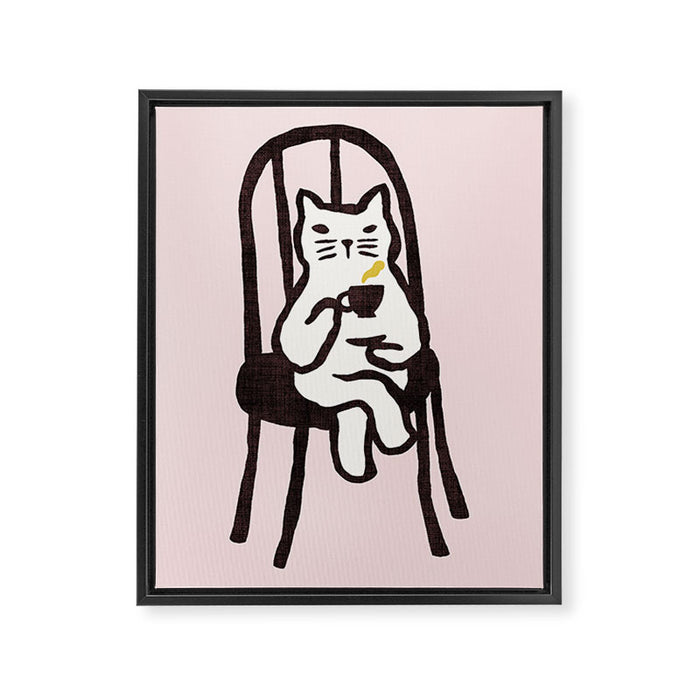 Tea time with cat Framed Canvas Print Gallery Image 1