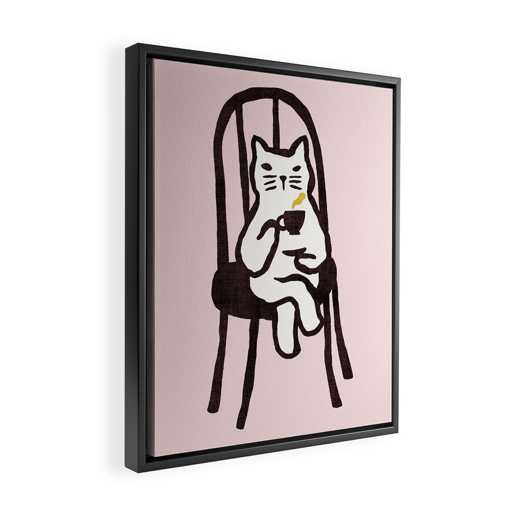 Tea time with cat Framed Canvas Print Gallery Image 2