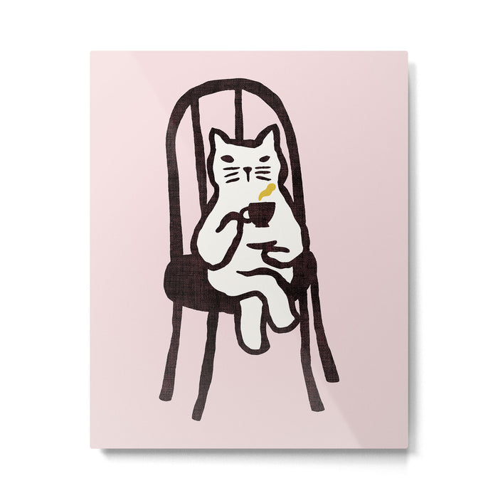 Tea time with cat Metal Print Gallery Image 1