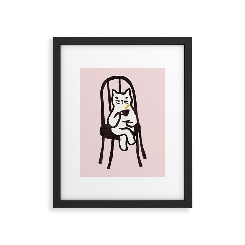 Tea time with cat Framed Art Print Gallery Image 5