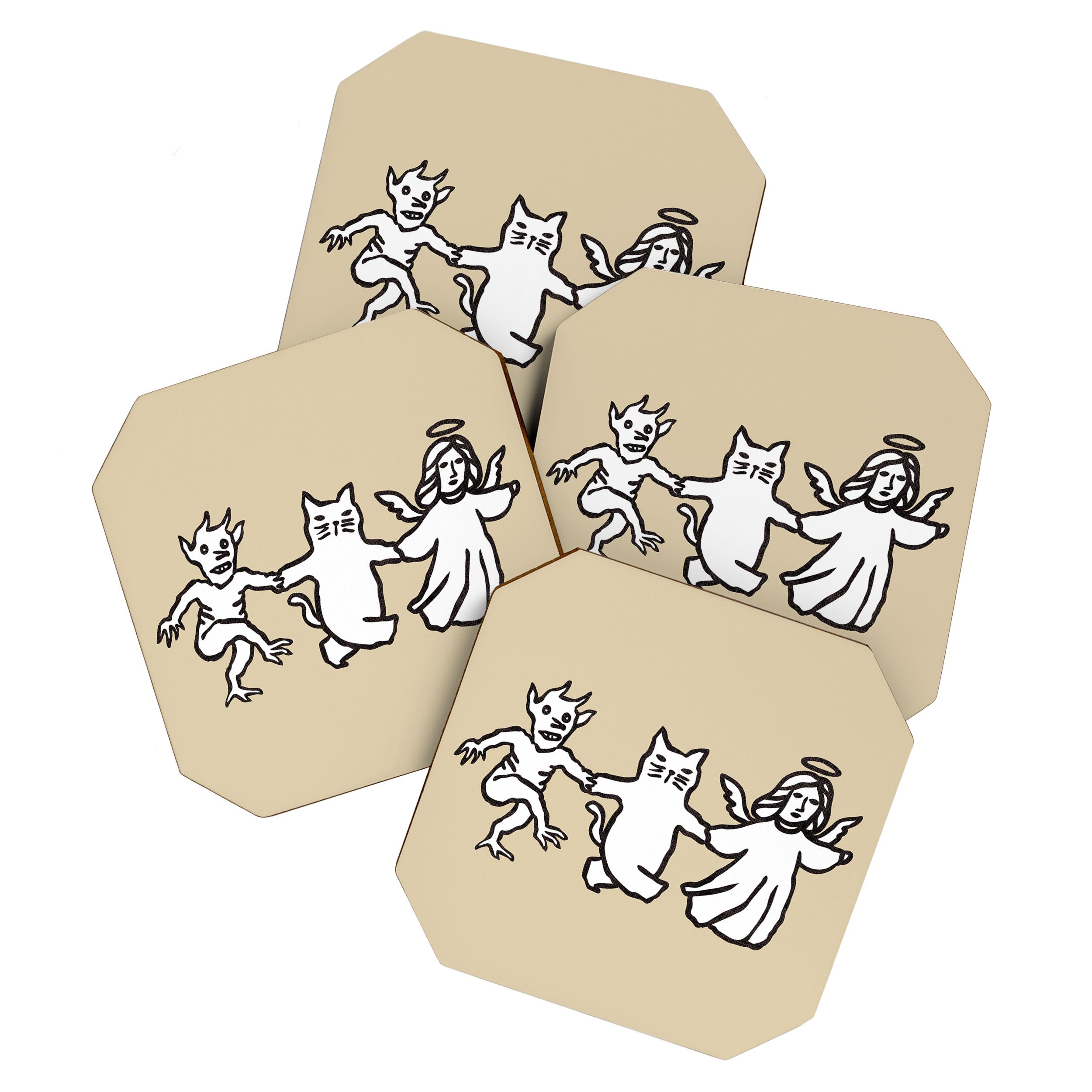 The angel and devil and cat Coaster Gallery Image 1