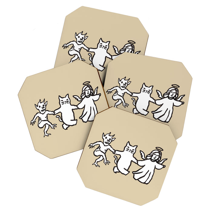 The angel and devil and cat Coaster Gallery Image 1