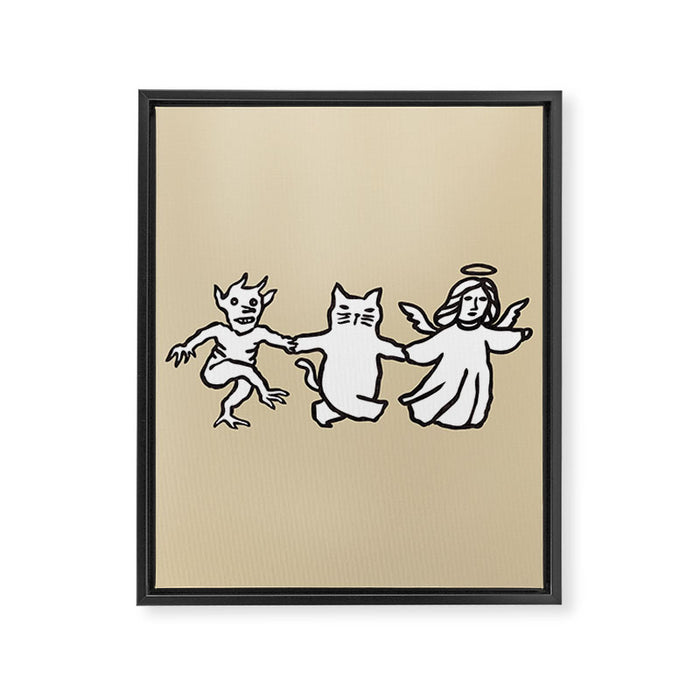 The angel and devil and cat Framed Canvas Print Gallery Image 1