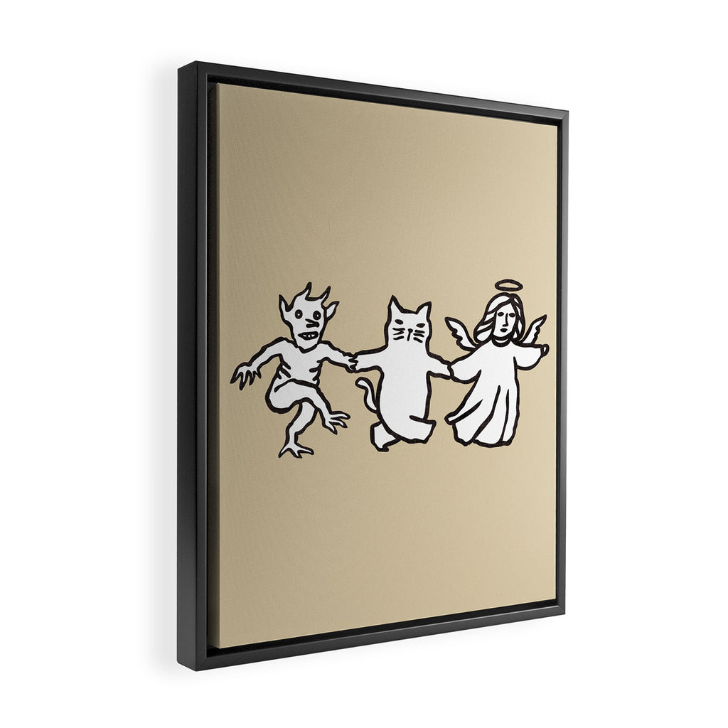 The angel and devil and cat Framed Canvas Print Gallery Image 2
