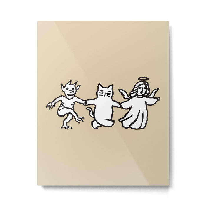 The angel and devil and cat Metal Print Gallery Image 1
