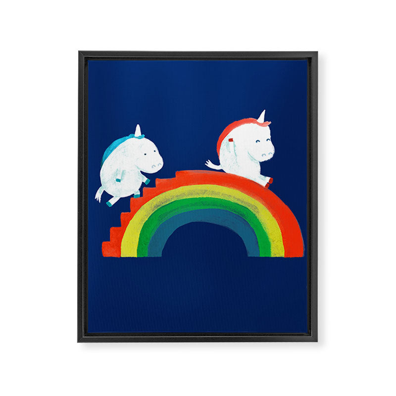 Unicorn on rainbow slide Framed Canvas Print Gallery Image 6