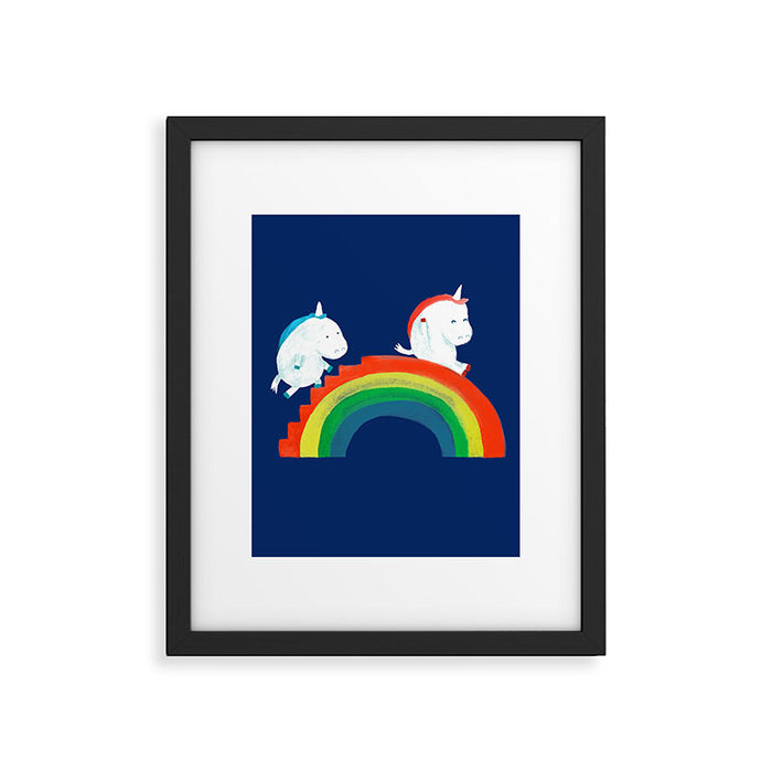 Unicorn on rainbow slide Framed Art Print Gallery Image 1