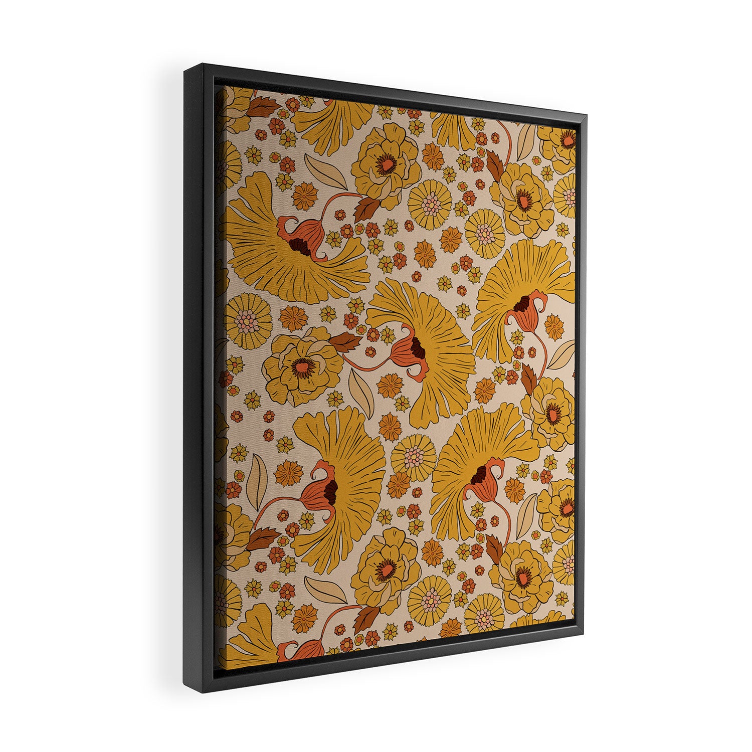 70s Floral Pattern Framed Canvas Print Gallery Image 2