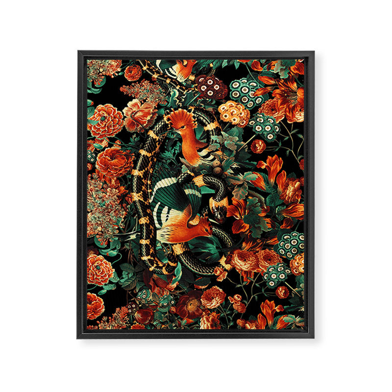 Birds and Snake Floral Pattern Framed Canvas Print Gallery Image 8