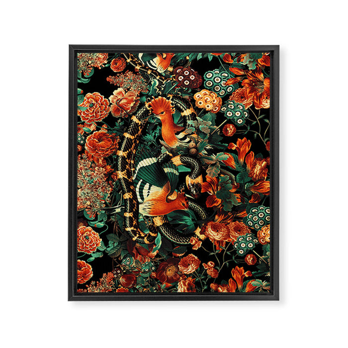 Birds and Snake Floral Pattern Framed Canvas Print Gallery Image 1