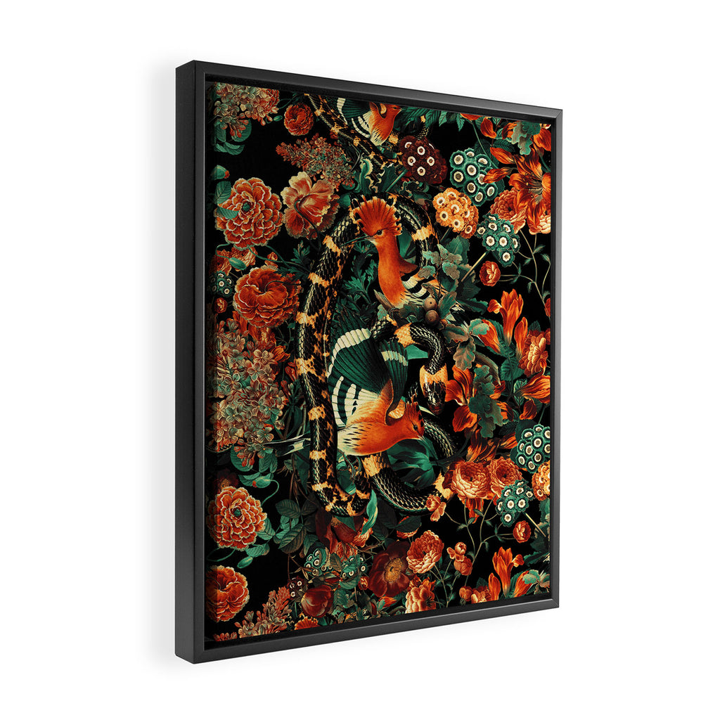 Birds and Snake Floral Pattern Framed Canvas Print Gallery Image 2