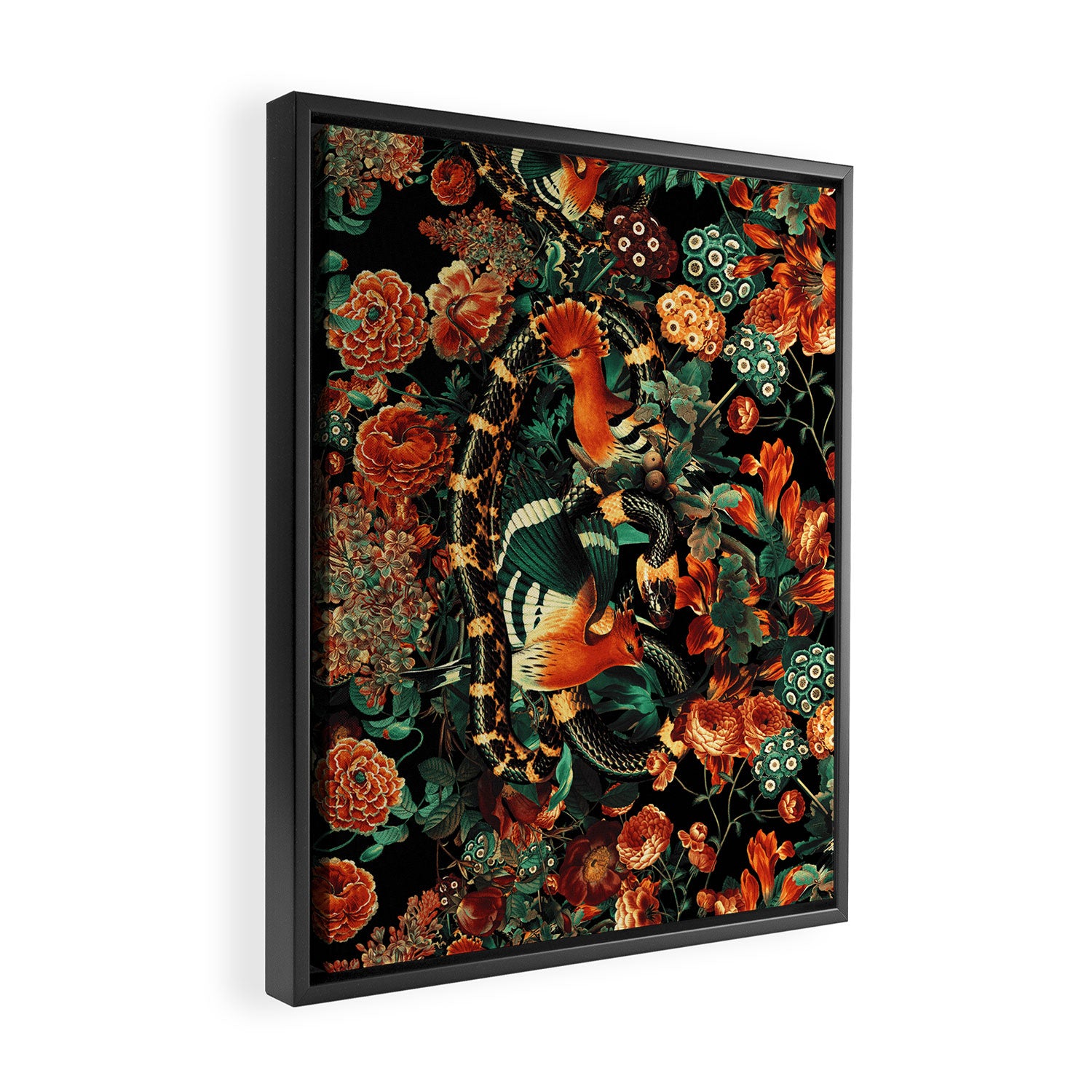 Birds and Snake Floral Pattern Framed Canvas Print Gallery Image 2