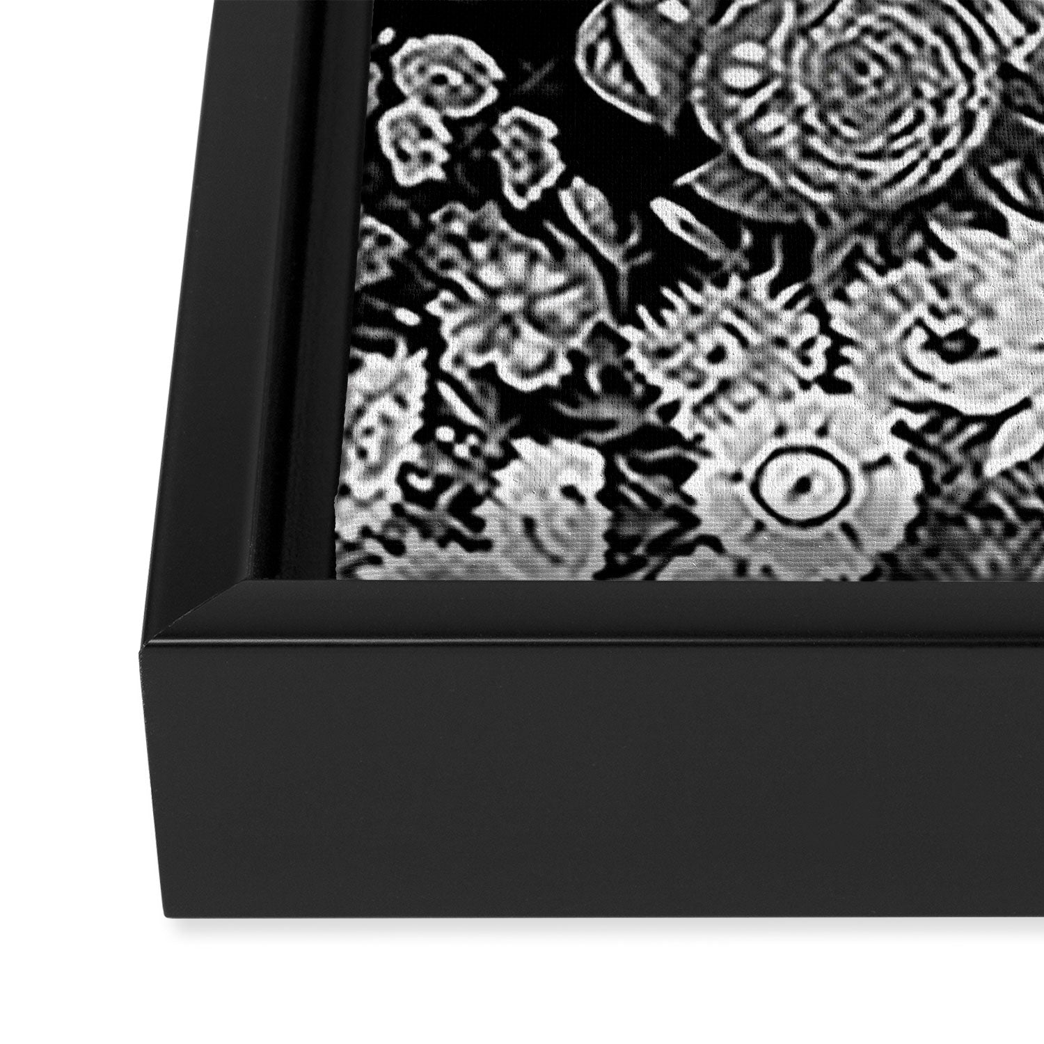 Black and White Floral Pattern Framed Canvas Print Gallery Image 3
