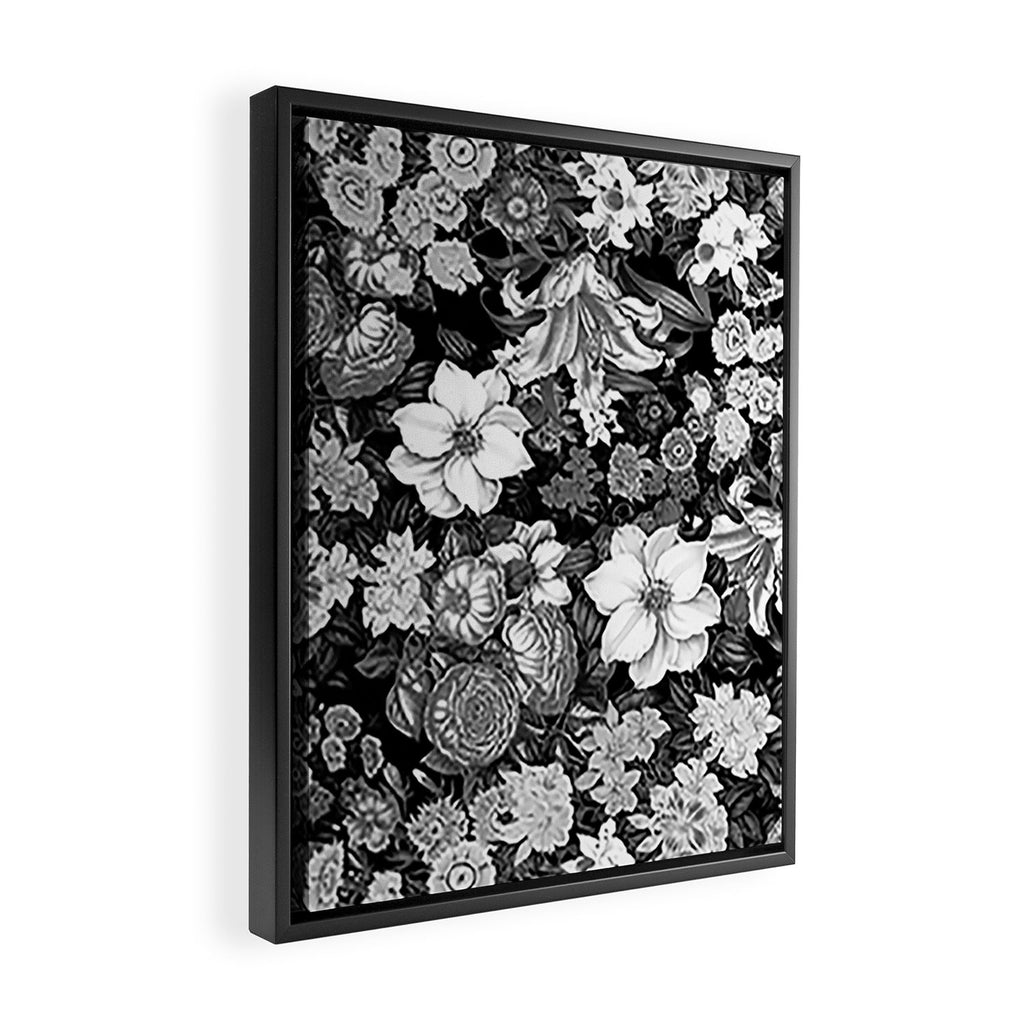 Black and White Floral Pattern Framed Canvas Print Gallery Image 2