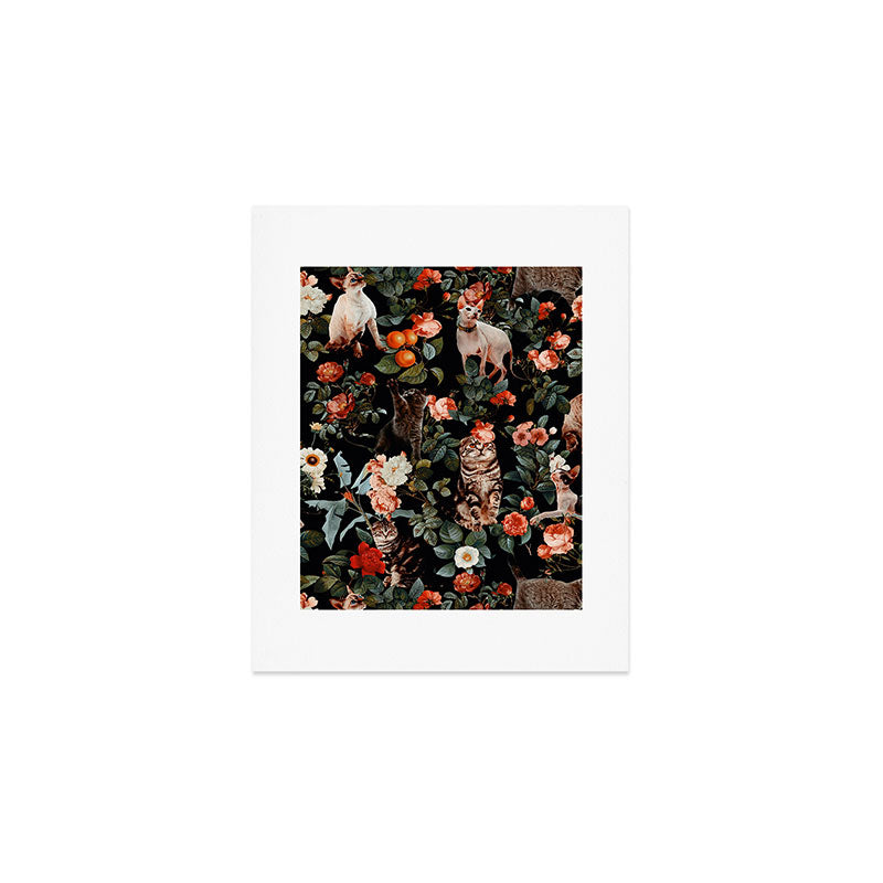 Cat and Floral Pattern II Art Print Gallery Image 1