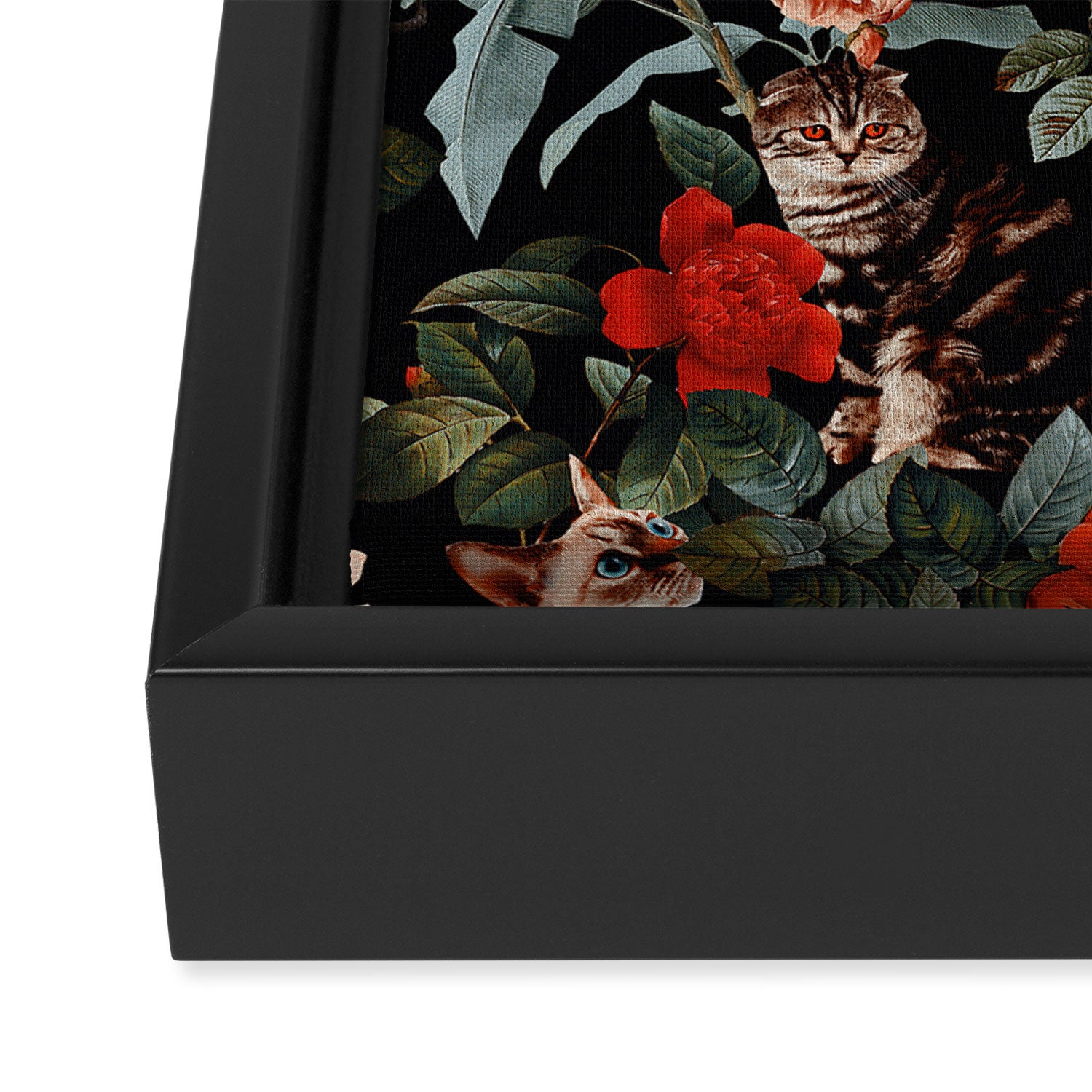Cat and Floral Pattern II Framed Canvas Print Gallery Image 3